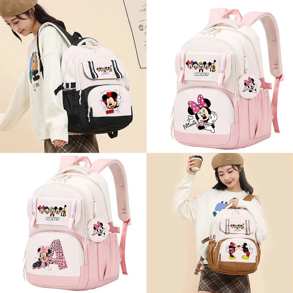 

Рюкзак большой емкости с Микки и Минни и буквами, рюкзак для путешествий, школьная сумка для детей, девочек, Mochila с кошельком для монет