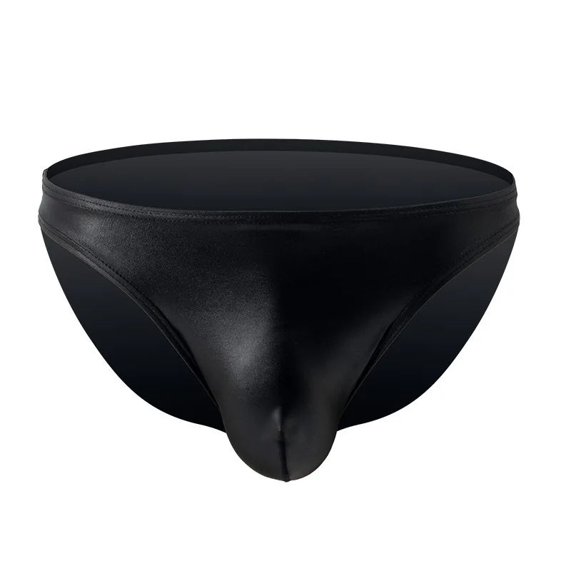 Mens Briefs Shorts Faux Leather Underpants Middle Waist Pantie U Convex Pouch Panties Man Underwear Cueca Calzoncillo Ropa M-XXL