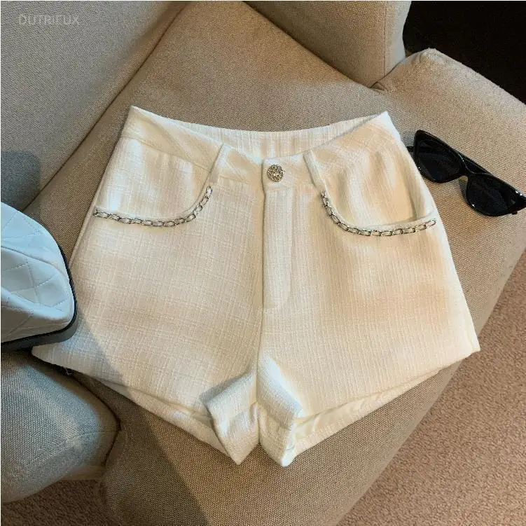 Chains Wide Leg Shorts Mujer Solid Autumn Winter Versatile Women Pants Korean Fashion Casual Pantalones Cortos