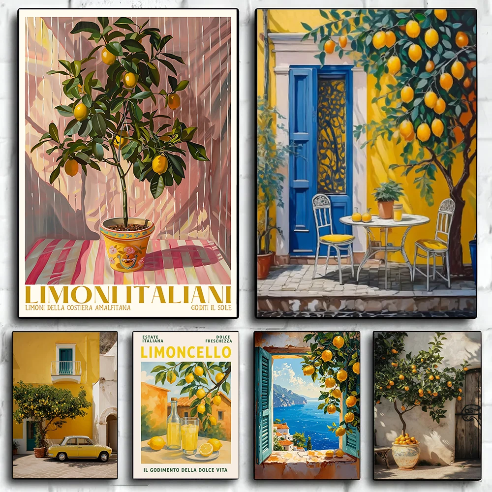 Italienischer Zitronenbaum Leinwanddruck Poster Moderne Mediterrane Botanische Zitrusfrucht Kunstdrucke Küchenwandkunst Heimdekoration Poster