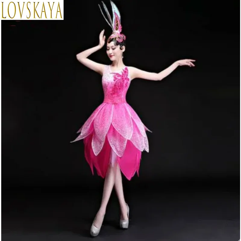 Chinese ethnic women's dance costumes, flower dance costumes, colorful dance costumes, New Year performance costumes