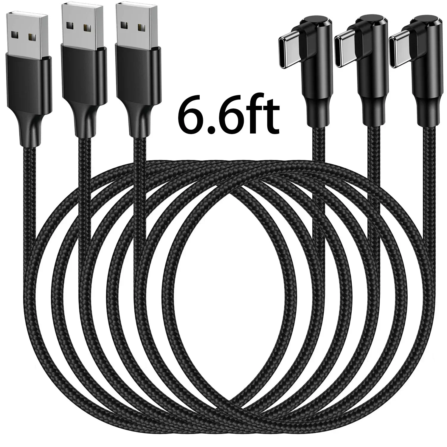 

OUIO 3-Pack 6.6ft Right Angle Braided USB-C Charging Cable, Durable Fast Charger for Phones, Tablets & More