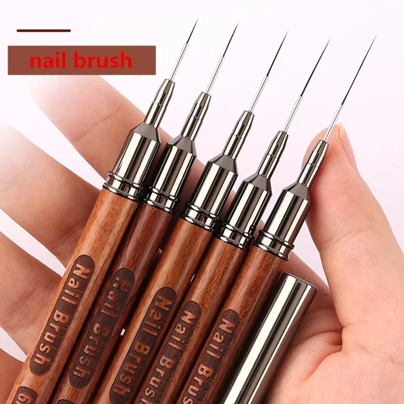 5pcs/set Round Wood Handle Art Liner DIY Painting Brush Drawing Lines Stripe Flower Painting Pen Nail Liner Brush Set with 5size