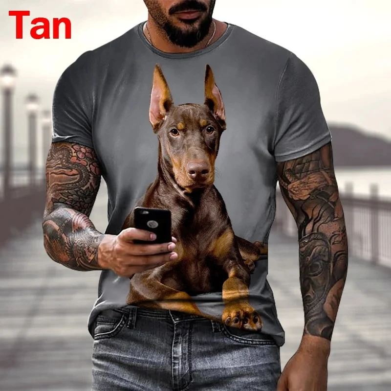 New Fashion Summer Hot Sale 3D Doberman  Men\'swomen\'s T Shirt 3D Printing Short-sleeved Round Neck animel dog Tops Tshirt Tees