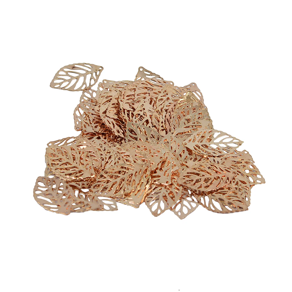 100pcs Rose Gold 23mm Filigree Hollow Tree Rose Flower Leaf Light Home Decor Charms for Crafting And DIY Projects
