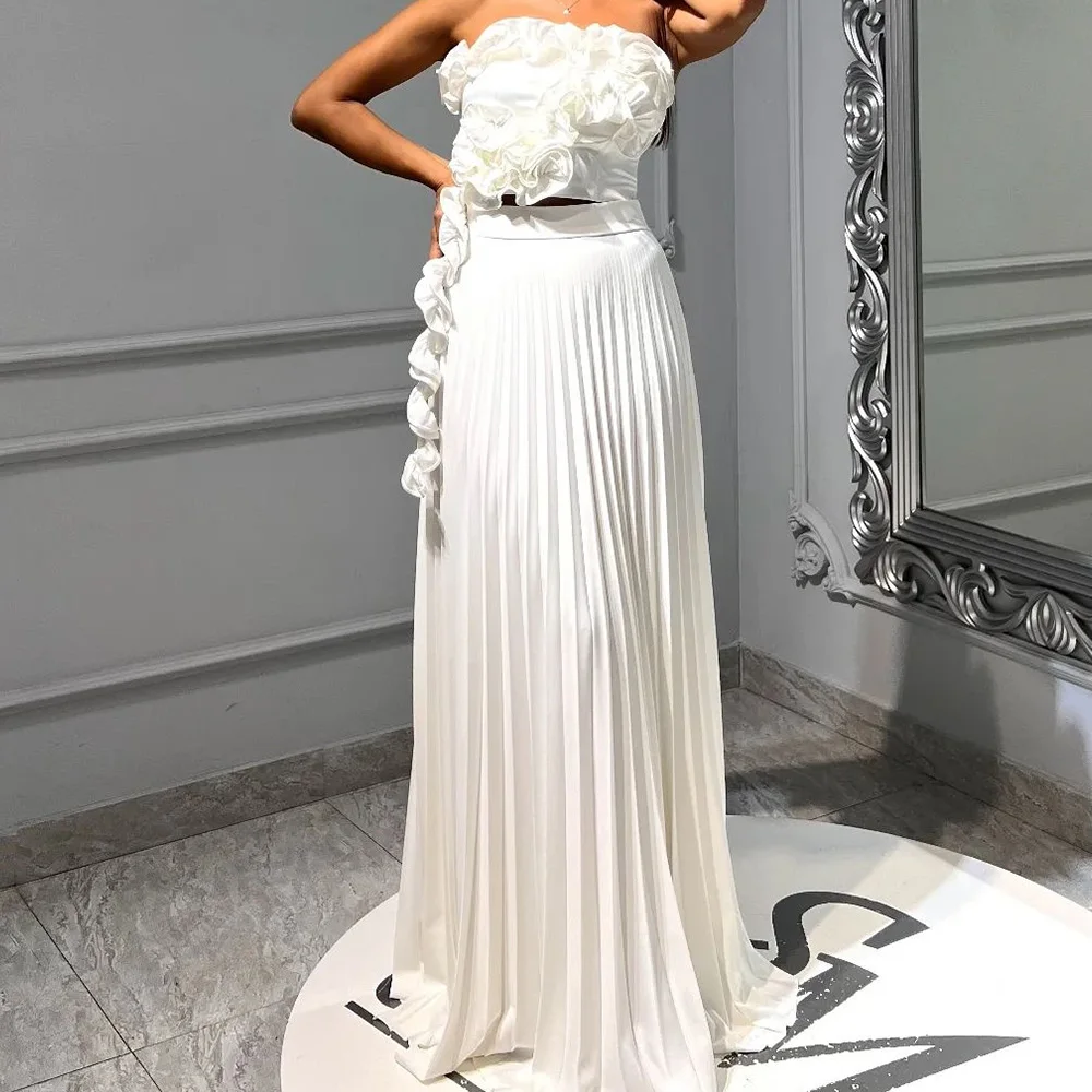 Straight Strapless Chiffon Sleeveless Photo Color Fashion and Graceful Evening Dresses Flowers Lace Up Back Saudi Arabia 2024