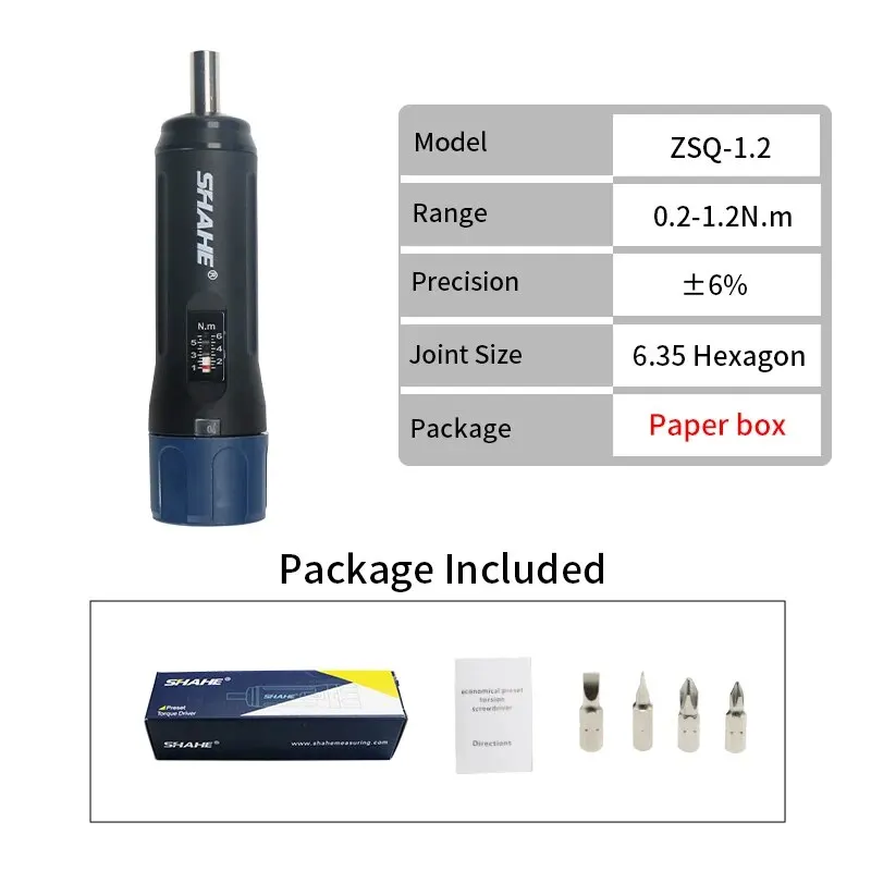 SHAHE Professionele hoge precisie vooraf ingestelde momentschroevendraaier Economische momentsleutel handgereedschap