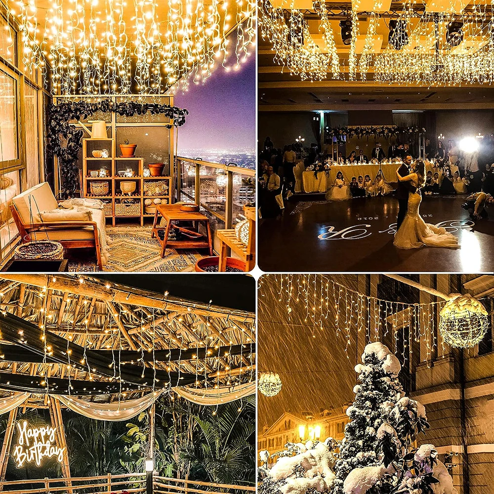 أضواء الستار جليد الشمسية في الهواء الطلق مقاوم للماء الطنف سلسلة ضوء 8 أوضاع الإضاءة 2025 حديقة السنة الجديدة رمضان الديكور #3