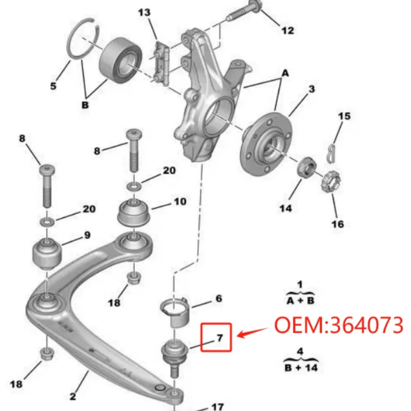 364073 364053 364068 for Peugeot 308 Citroen C4 Front Triangle Arm Ball Pin Ball Head Connecting Rod