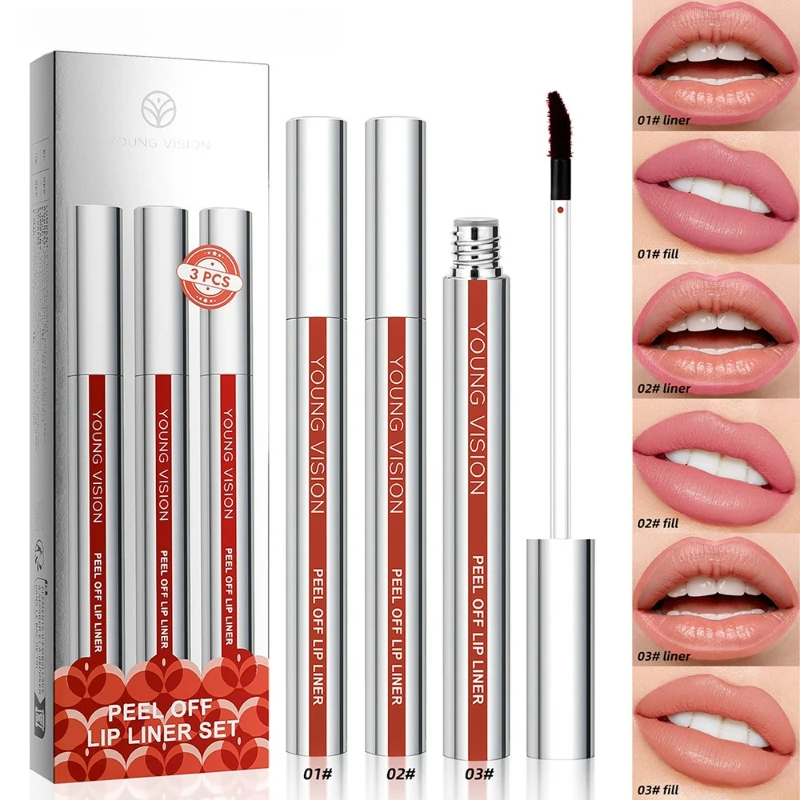 Delineador de labios rasgado de 3 piezas: mate, sin manchas y a prueba de enganches para una aplicación suave