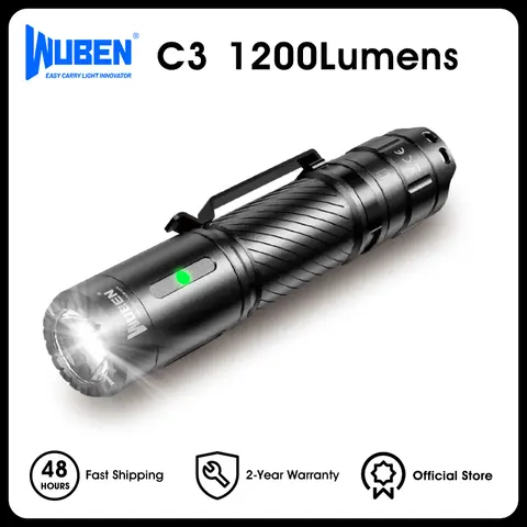 Torcia WUBEN C3 Torcia ricaricabile da 1200 lumen alti 6 modalità IP68 Torcia tattica a LED impermeabile per caccia in campeggio
