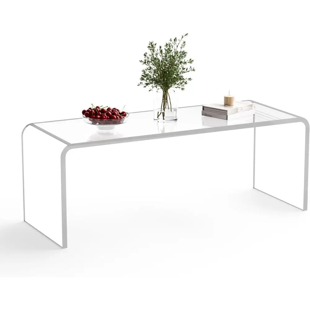 

Modern Lucite Coffee Table, 44 Long x 16 Wide, 0.8 Thick, Clear Waterfall Design for Living Spaces and Offices