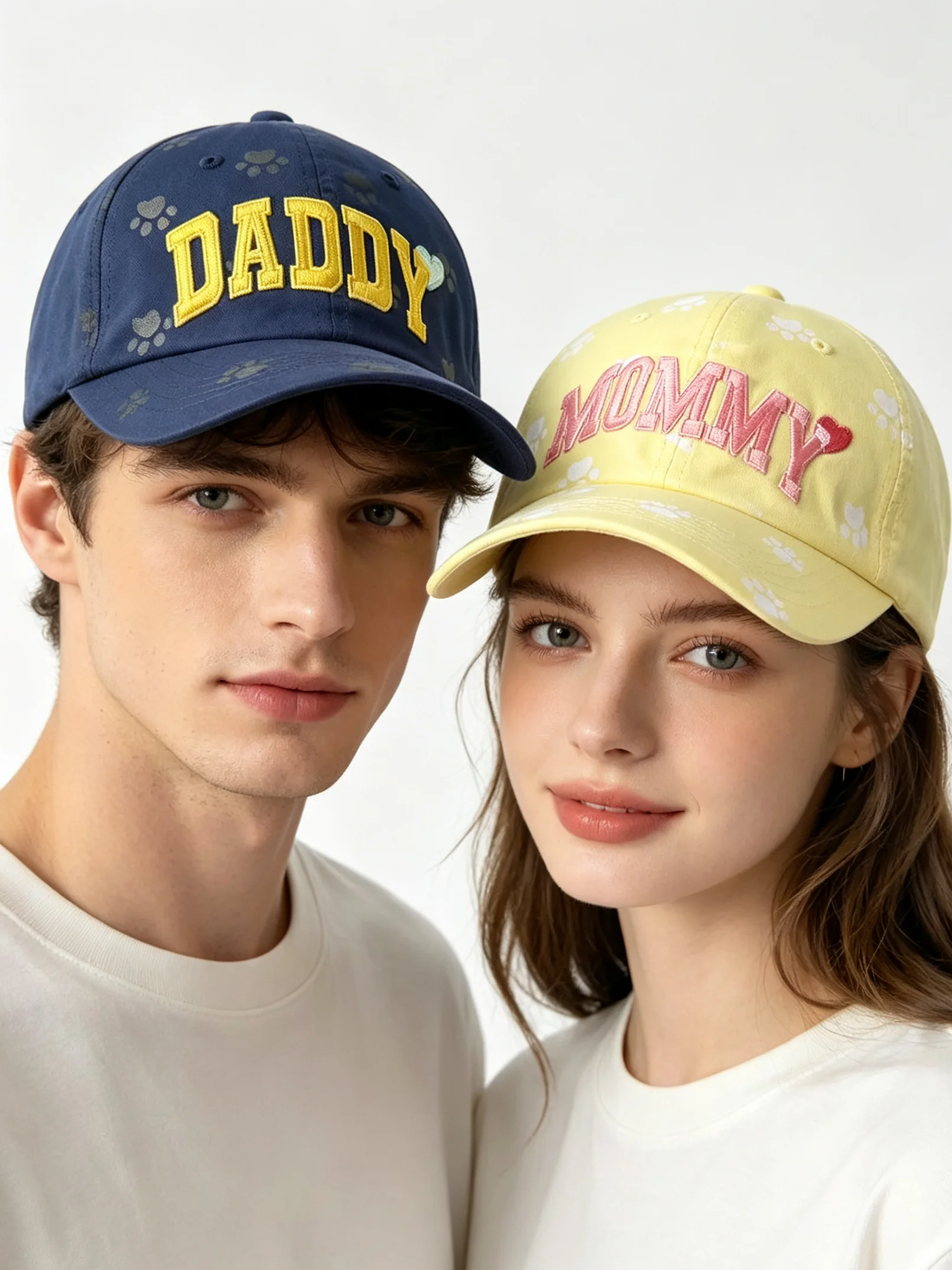 Daddy Mommy Couple Baseball Caps Paw Print Embroidered Soft Dad Hats Casual 4 Season Outdoor Parent Matching Sun Hat for Women