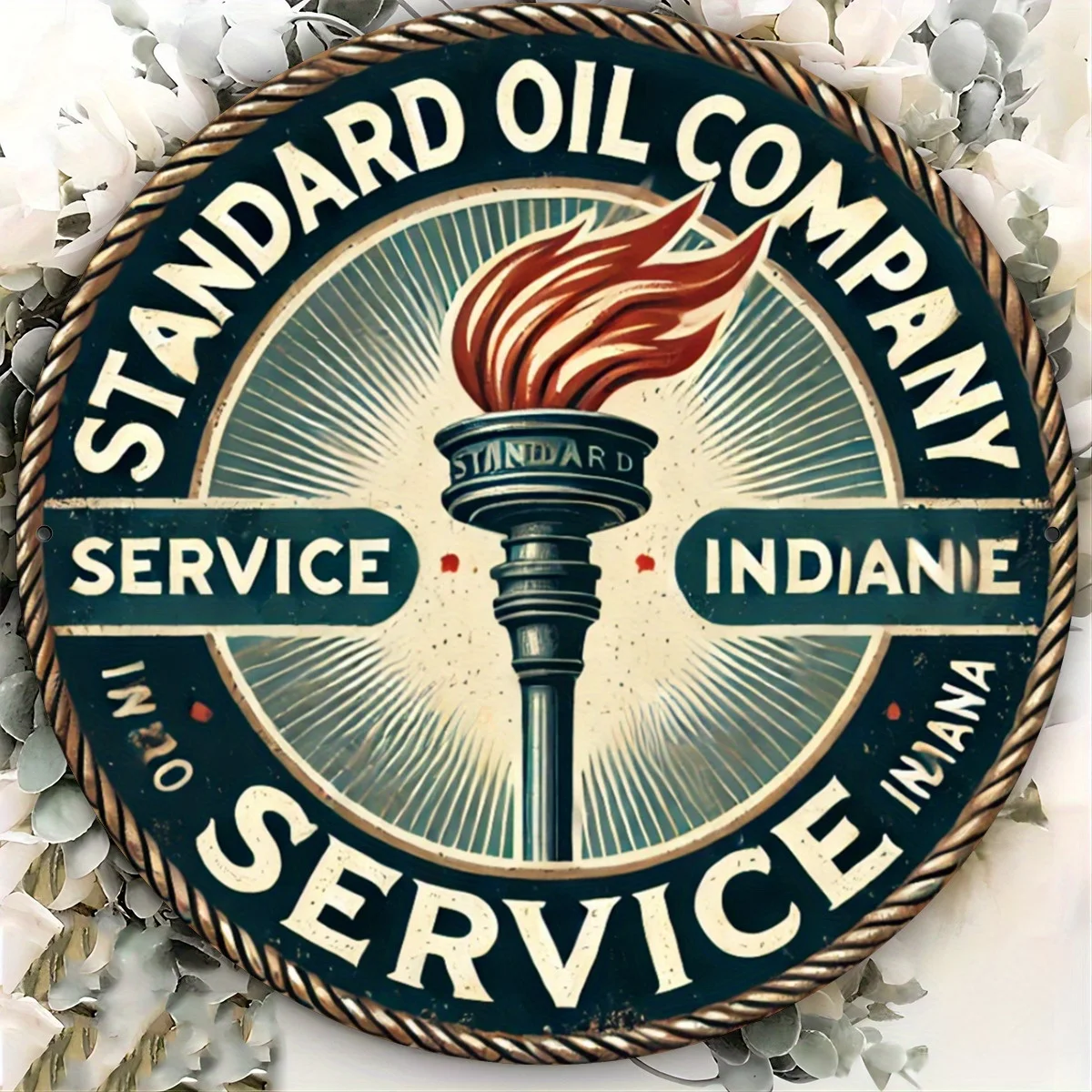 1 قطعة 20.32X20.32 سم، علامة حديدية مستديرة من شركة Standard Oil Company Indiana Vintage، طباعة عالية الدقة ثنائية الأبعاد، 19.99 × 19.99 سم، مثالية للداخلية #1