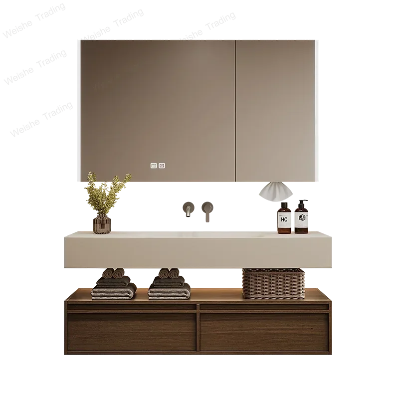 Sets Solid Wood Bathroom Cabinet Rock Slab Seamless Integrated Basin Antique Bathroom Hand Wash Washbasin Bathroom Furniture