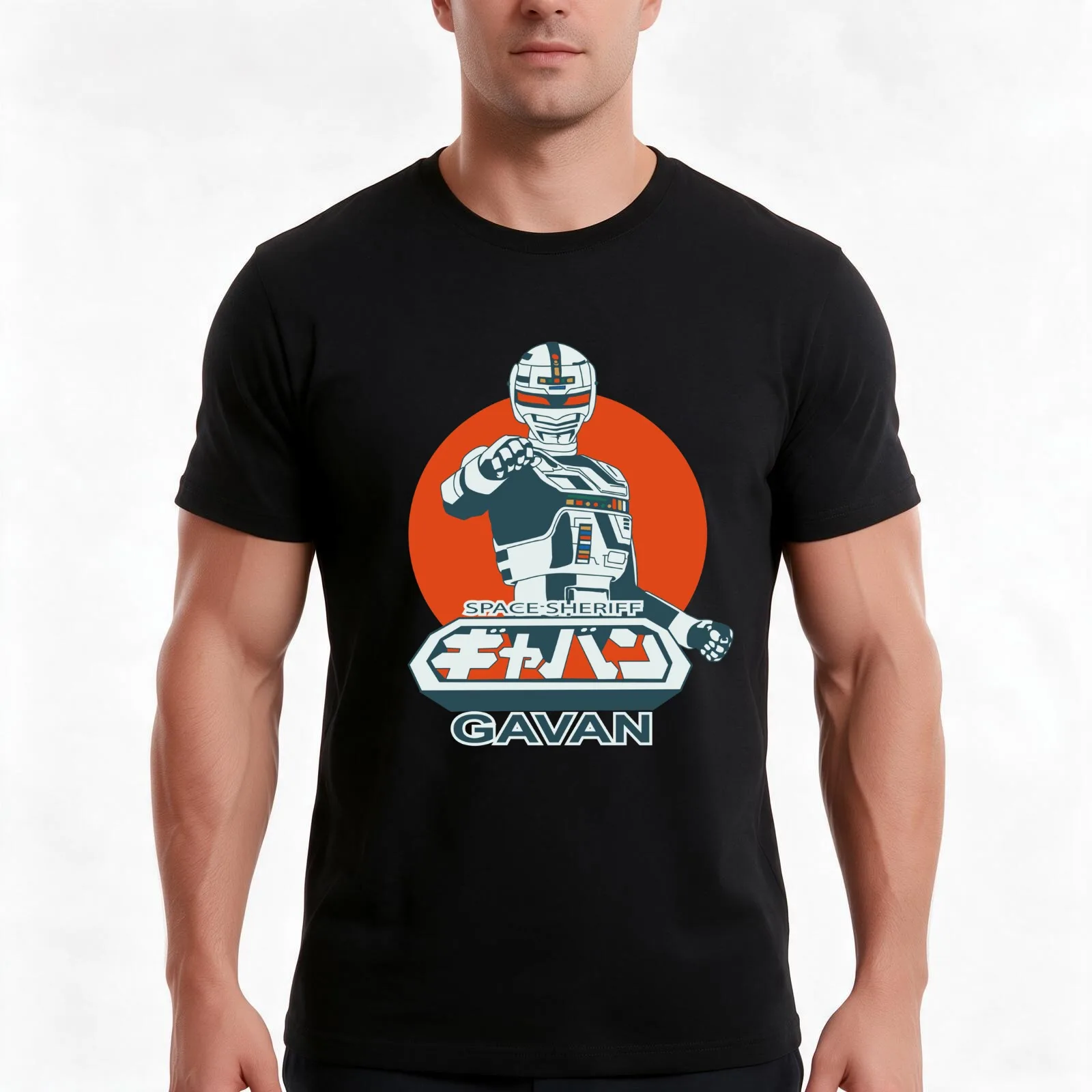 Space Sheriff Gavan T-Shirt, Summer Casual Cotton Tee, Oversized Streetwear Tops, Vintage Graphic Print, Loose Fit Short Sleeve