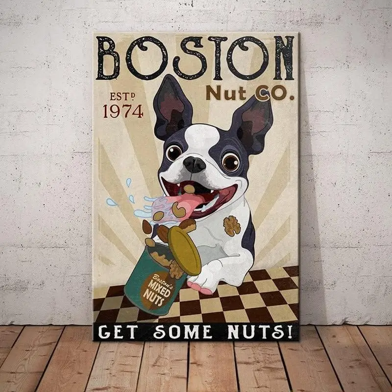 Metal Signs Boston Terrier Dog Nut Co Get Some Nuts Signs Aluminum Signs Retro Tin Signs for Home Cafe Kitchen