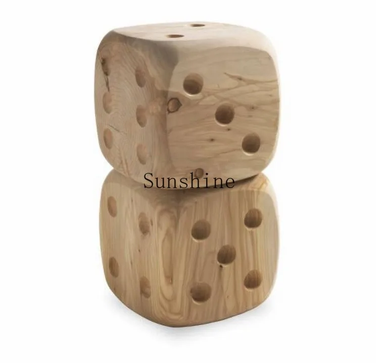 Creative furniture Nordic personality modern special-shaped low stool dice wooden pier chair wabi-sabi