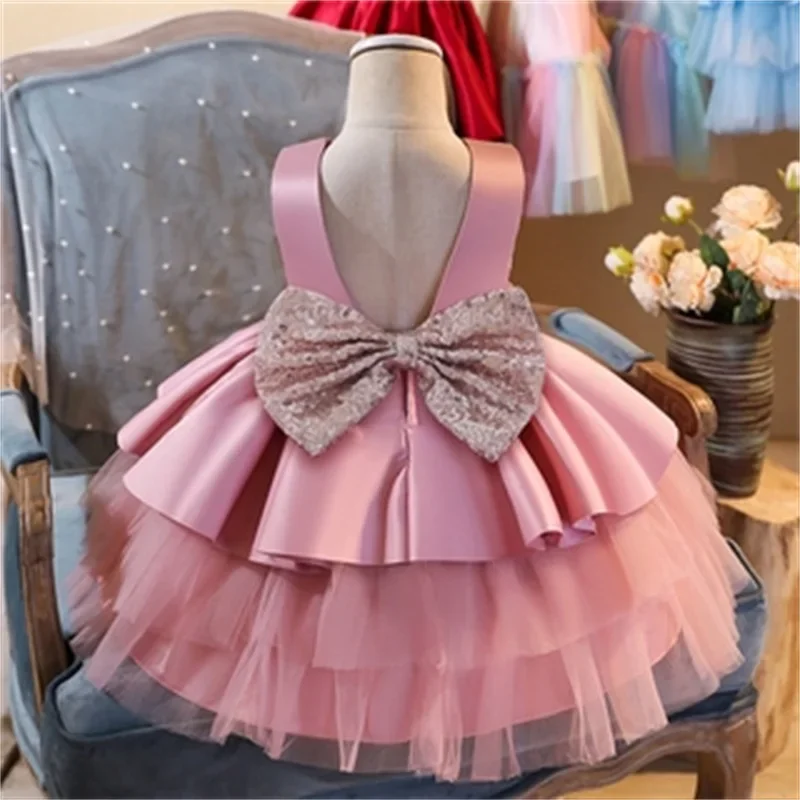 Kids Girls Dress for Birthday Party 1-5Y Baby Princess Dresses 2024 New Sleeveless Kids Clothes for Baby Girl Weddings Prom Gown