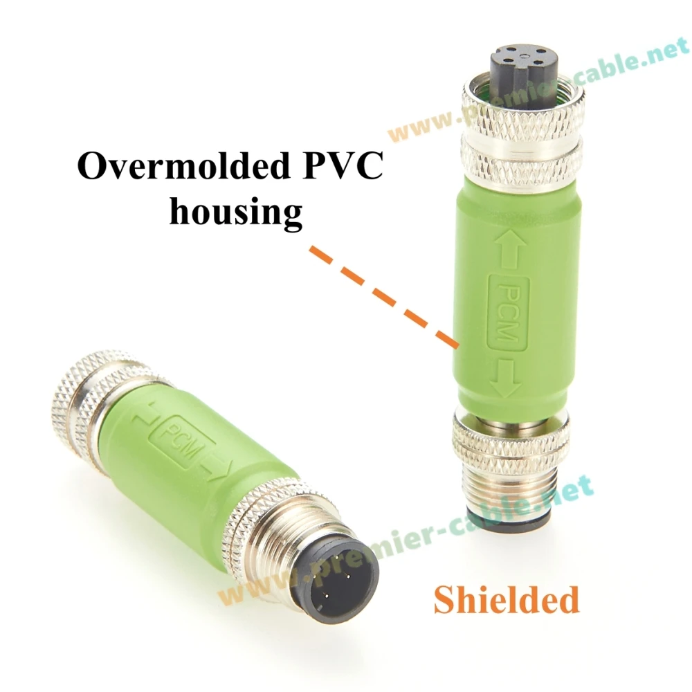 IP67 M12 D Code 4 Pin Cat5e Ethernet Connector 100Mbps Male to Female Inline Coupler Shield Pass-thru for Profinet, I/O Modules