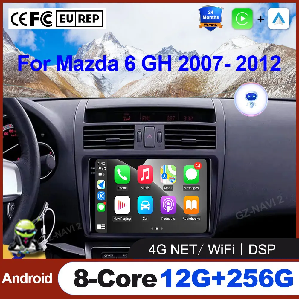 

Android 16 Wireless Carplay Auto Car Radio For Mazda 6 GH 2007- 2012 Multimedia GPS Video Player Stereo GPS Navigation Bluetooth