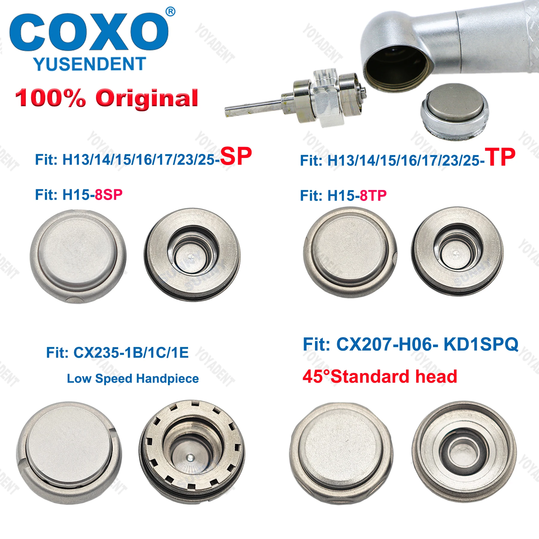 COXO Dental Turbine Push Button Cap Head Back Cover Stainless Push Button Fit 45°Standard head High Speed/Low Speed Handpiece