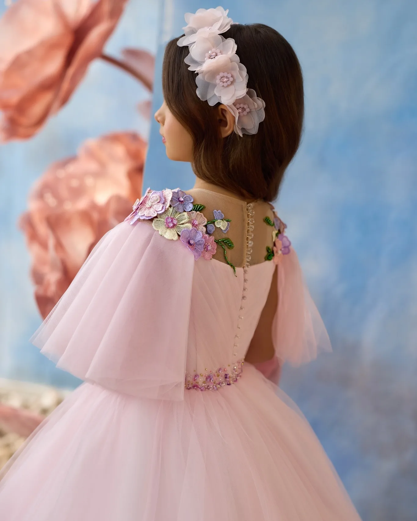 Light Pink Flower Girl Dresses for Wed Floral Applique Baby Girl's Birthday Party Gowns Customized Kids First Communion Dresses