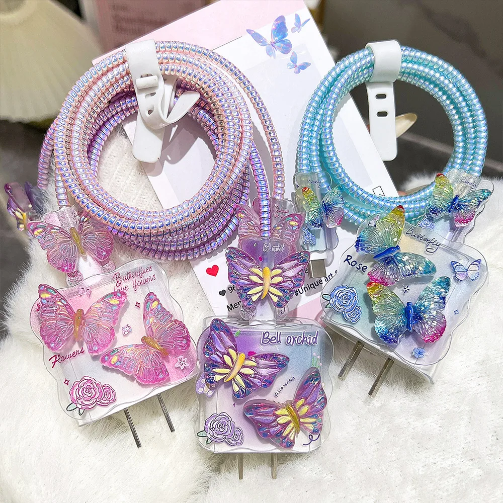 3D Clear Soft Silicone Case Charging Data Cable Protector Winder Accessories For IPhone 18w/20w Cartoon Charger Protective Cover