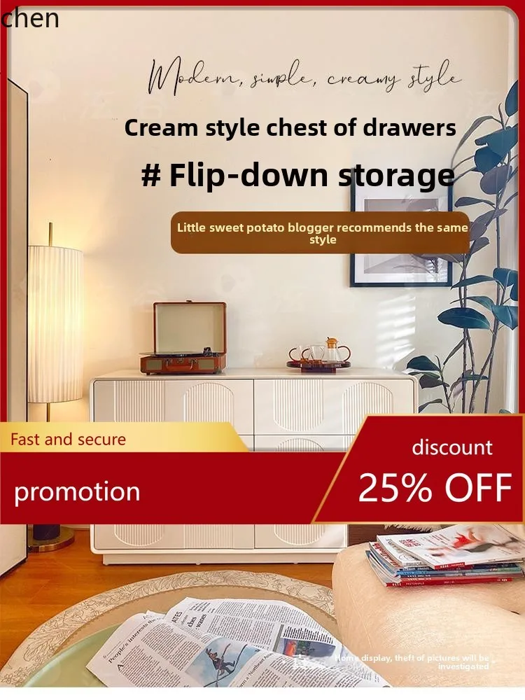 

HT Cream Style Solid Wood Sideboard Cabinet Five-Six Drawer Cabinet Entryway Living Room Storage Cabinet Bedside Storage