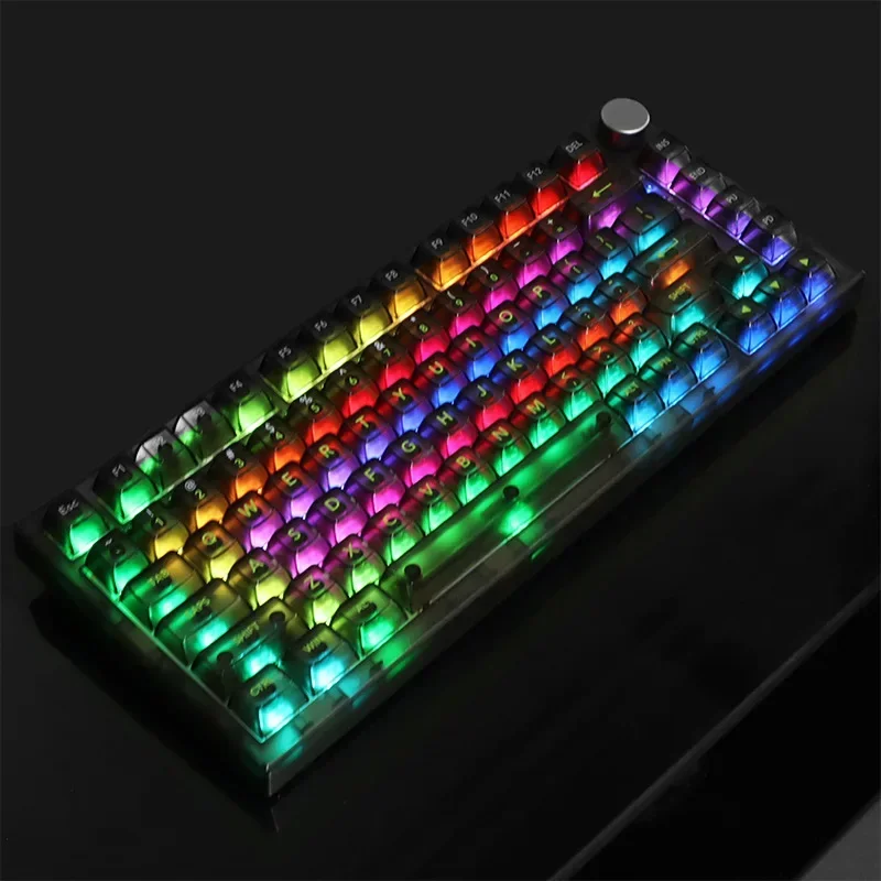 2025 New OEM Height Full Set Caps PC Transparent Red Keycaps for 61 75 98 Gaming Mechanical Keyboards Keyboard Not Included