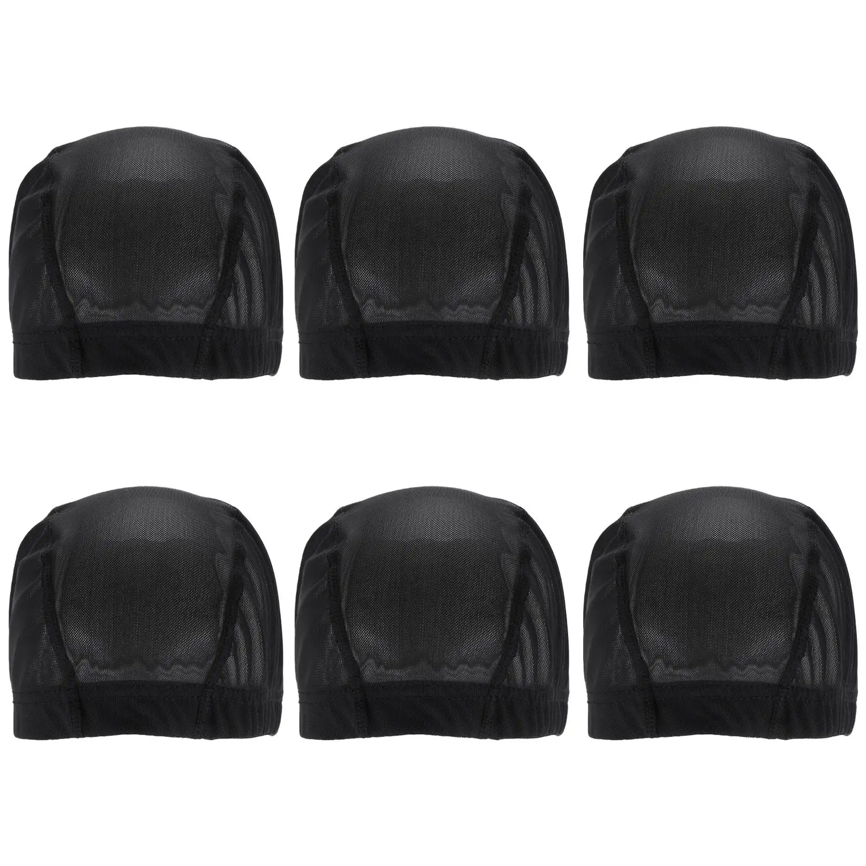 [N84R] 6 Pcs Wig Cap for Wig Making Elastic Dome Mesh Wig Cap Women's Front Lace Wig Black