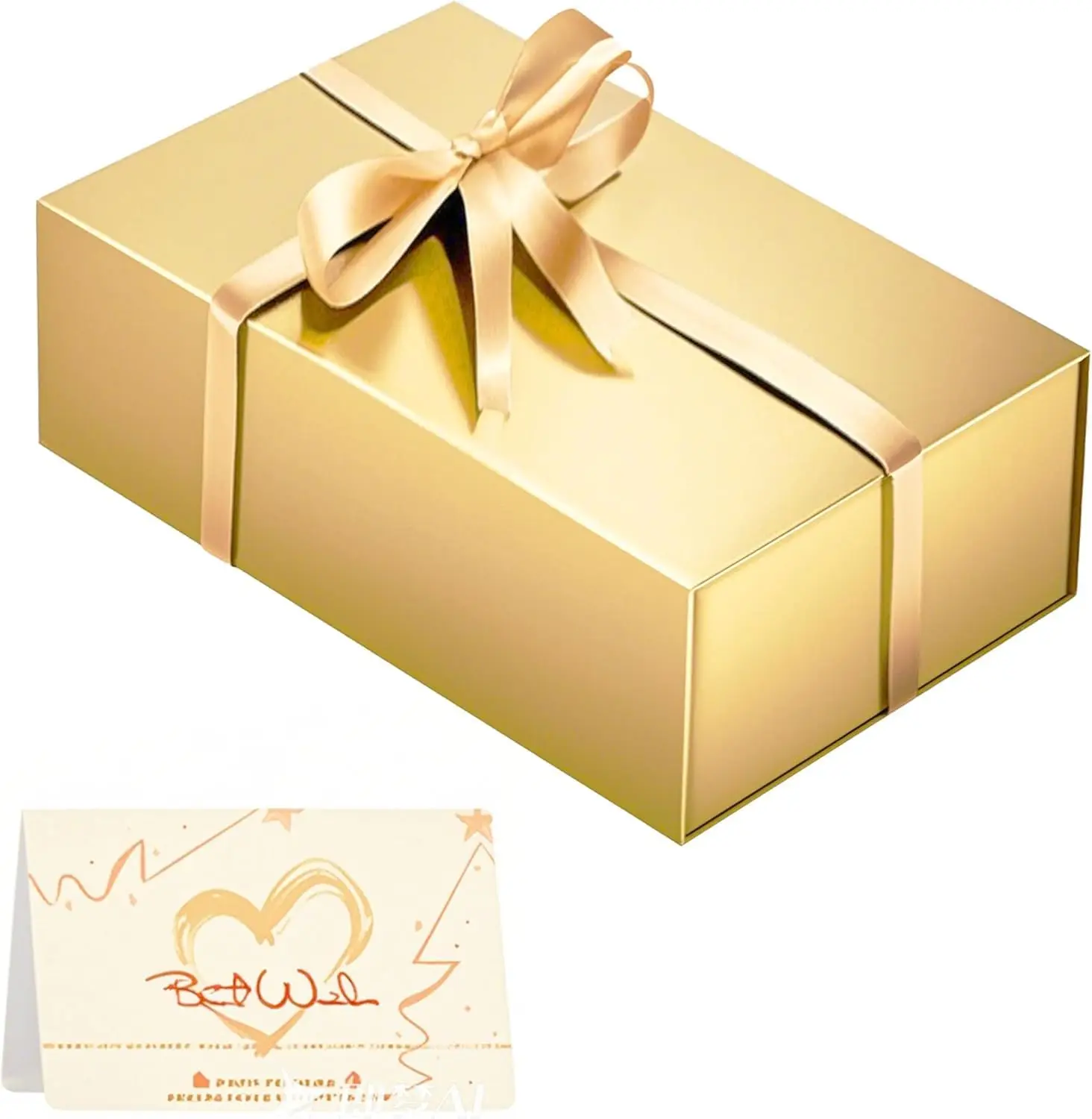 

Gold Gift Box,9.5x6x3 Inches Foldable Magnetic gift Box Rectangular Box with Lid for Weddings,Proposals, Birthdays, Christmas, A