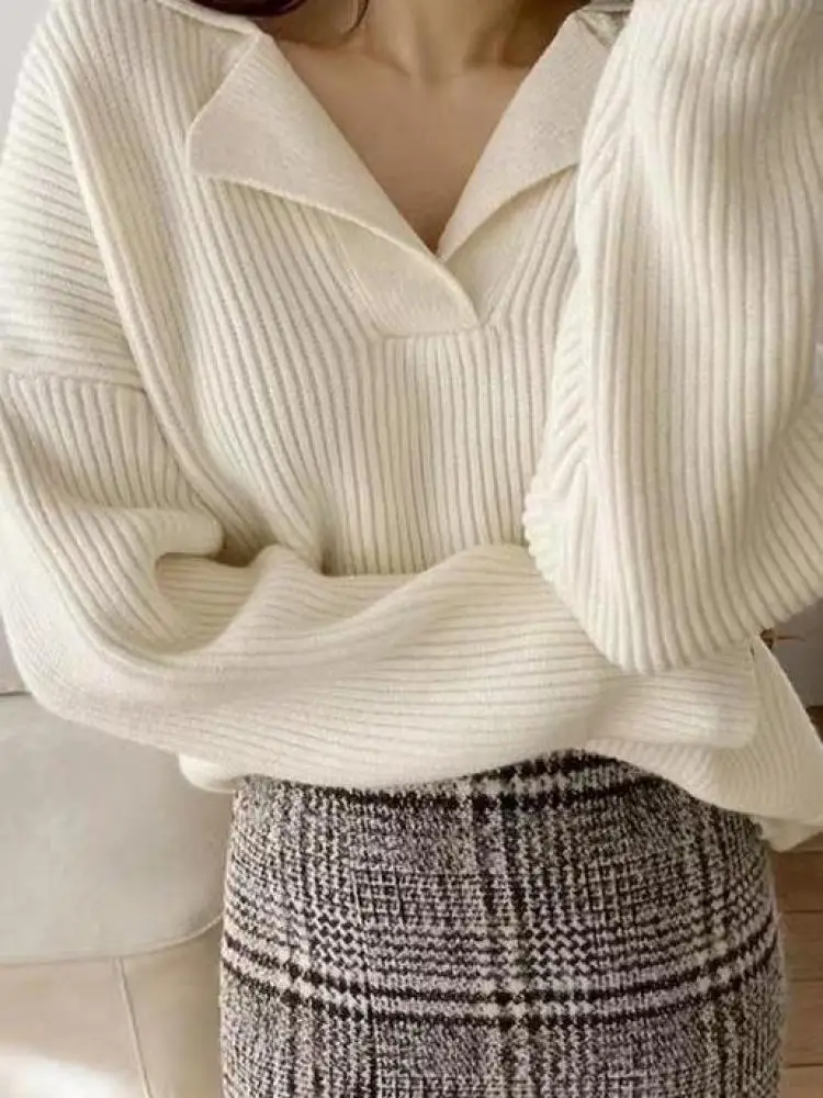 

Women's Knitwear Sweaters Basic Warm Vintage Green Sweater Knitted Oversized Thick Loose White Pullover Jumper for Women 2025