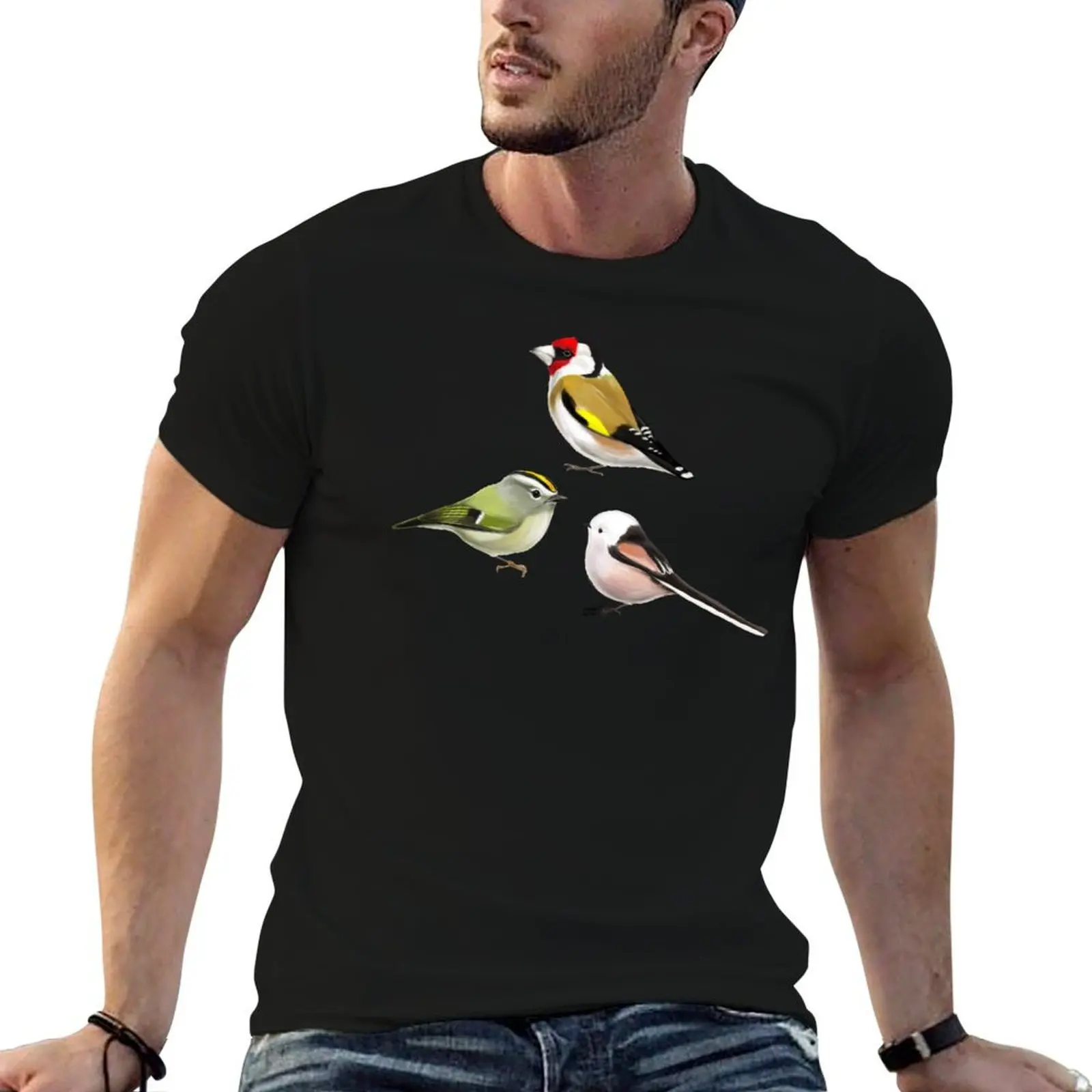 

Goldcrest, European Goldfinch, Long-tailed Bushtit T-Shirt funny t shirts cotton t shirt man designer cotton tshirt 100% T-shirt