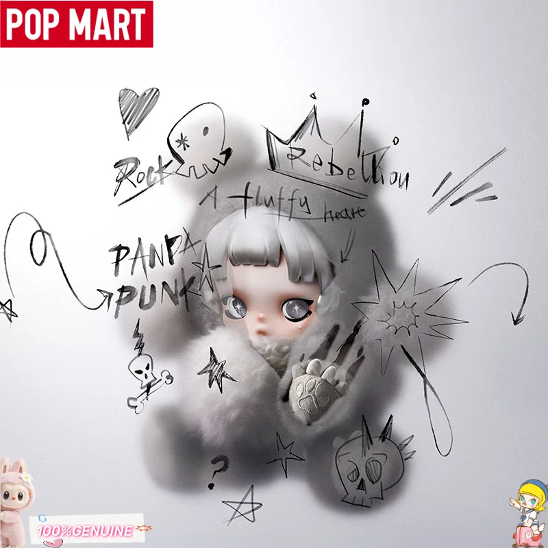 

New POPMART Skullpanda Rebellion A Fluffy Heart Series Punk Panda Fluffy Plush Figure Collectible Home Decor Toy Gift For Adults