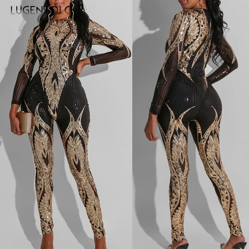 Sexy Gold Sequin Jumpsuit Women Bodycon Overalls Glitter Bandage Rompers Elegant Party Club Rompers lady Fashion Jumpsuits - Image 4