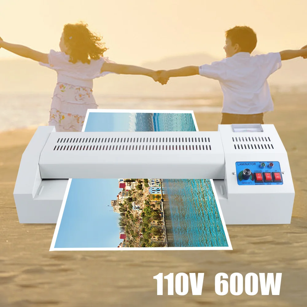 600W 110V Lamination Machine Thermal Laminator A3 A4 Rollers System Thermal Four Roller Hot Cold Film Laminating