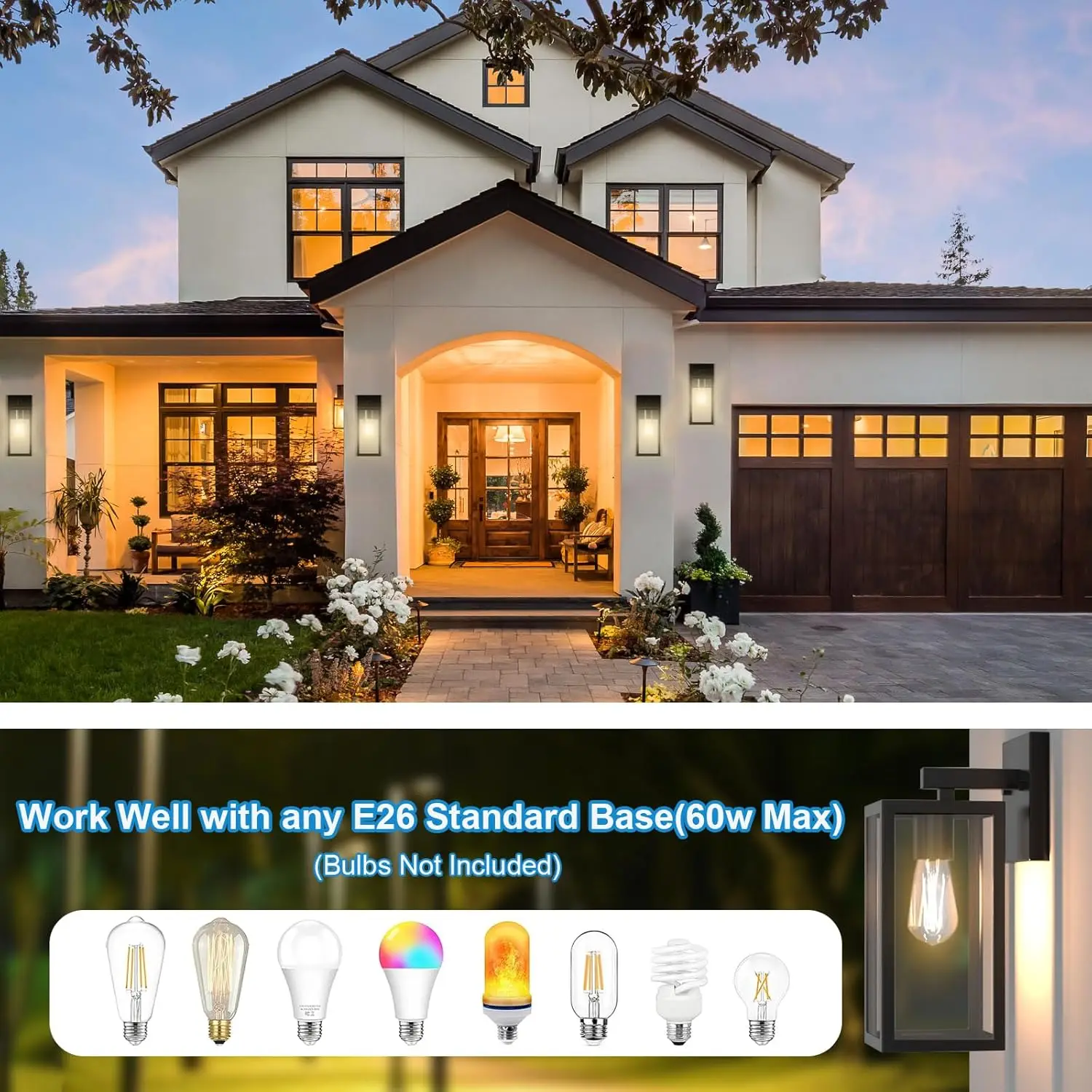 مصباح حائط للشرفة الخارجية، فانوس مقاوم للماء مع إطار وظل زجاجي شفاف، مصباح حائط حديث لممر مدخل الفناء #6