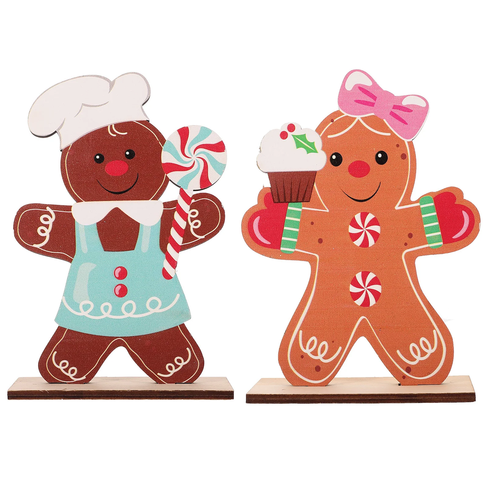 

2Pcs Gingerbread Man Wooden Decorations Lollipop Cake Holiday Tiered Tray Centerpieces Winter Home Decor Gingerbread Man Board