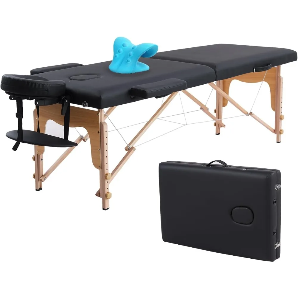 

Massage Table with Neck Stretcher, Adjustable Lash Bed Massage Bed Tattoo Table for Eyelash Extensions Beauty Tattoo,Bl