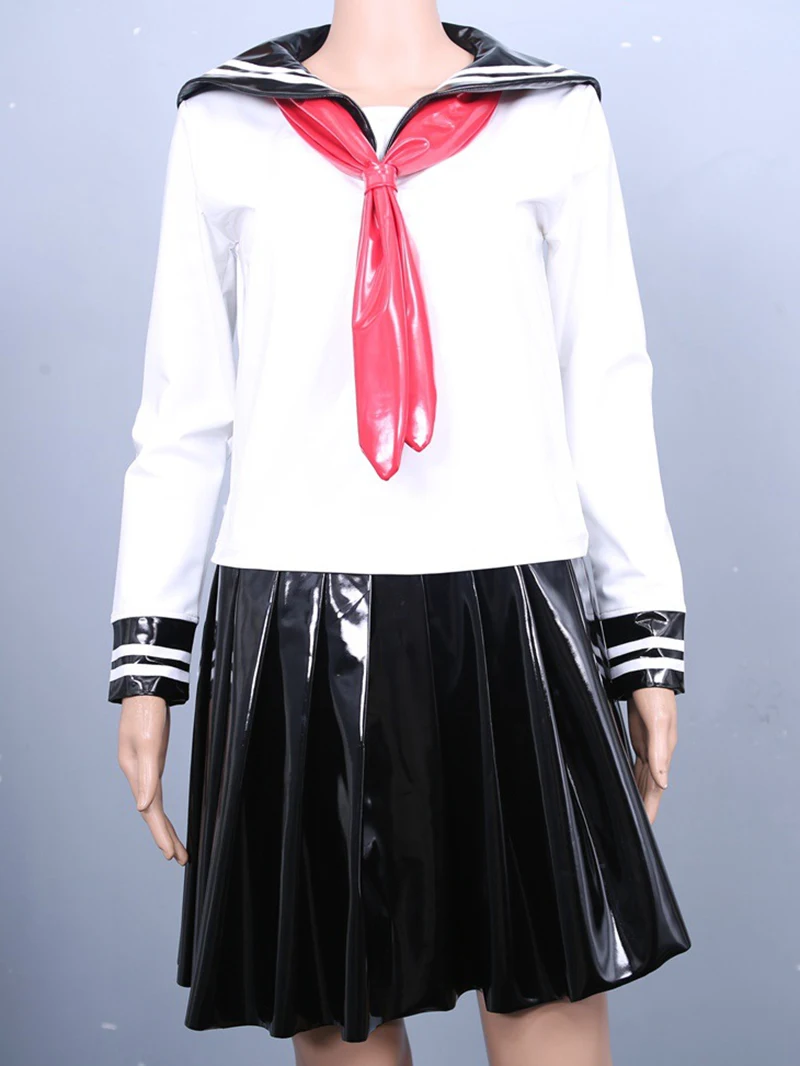 

Japanese Latex Ammonia Leather Splicing JK Uniform Skirt Women Maid Cosplay Costumes College Preppy Sailor Three Piece Set