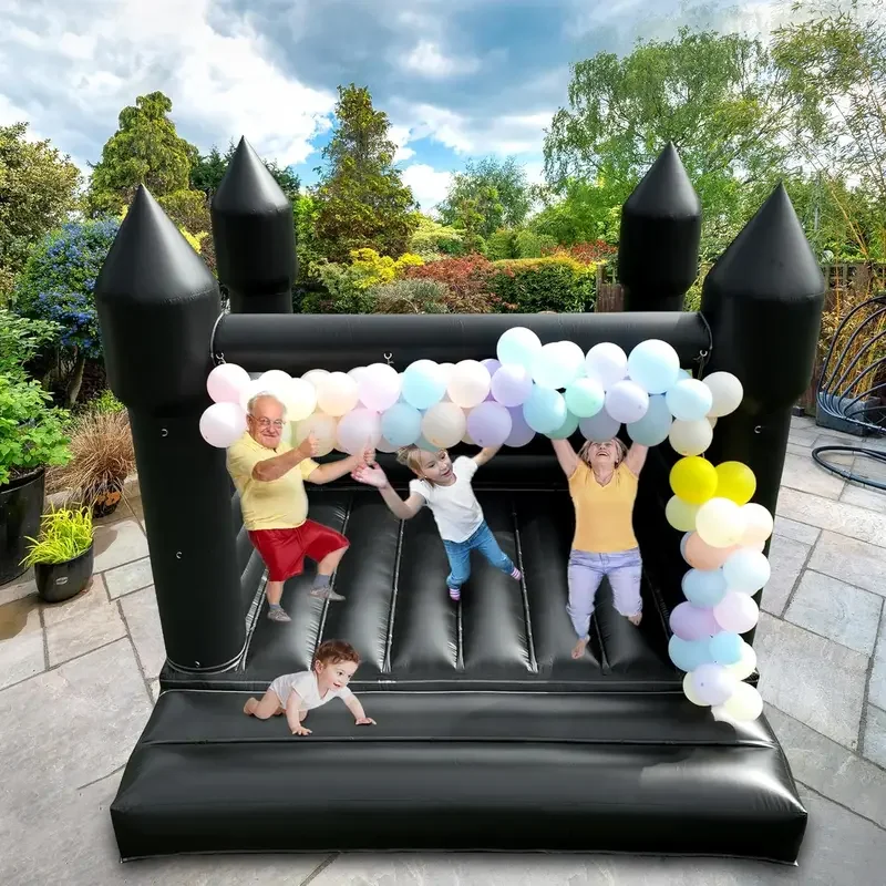 Maison gonflable noire avec souffleur pour enfants, château gonflable Commercial pour enfants et adultes, fête de mariage