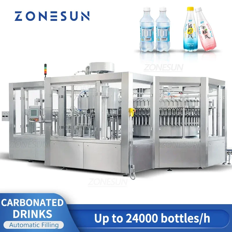 ZONESUN ZS-AFMC 24000 BPH Máquina llenadora de agua carbonatada para botellas de PET totalmente automática Fabricación de bebidas Línea de producción masiva