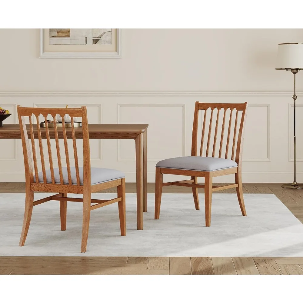 زوج من كراسي تناول الطعام المنجدة ذات الظهر الخشبي الطبيعي مع وسادة مزدوجة الطبقة لأسلوب المزرعة #6