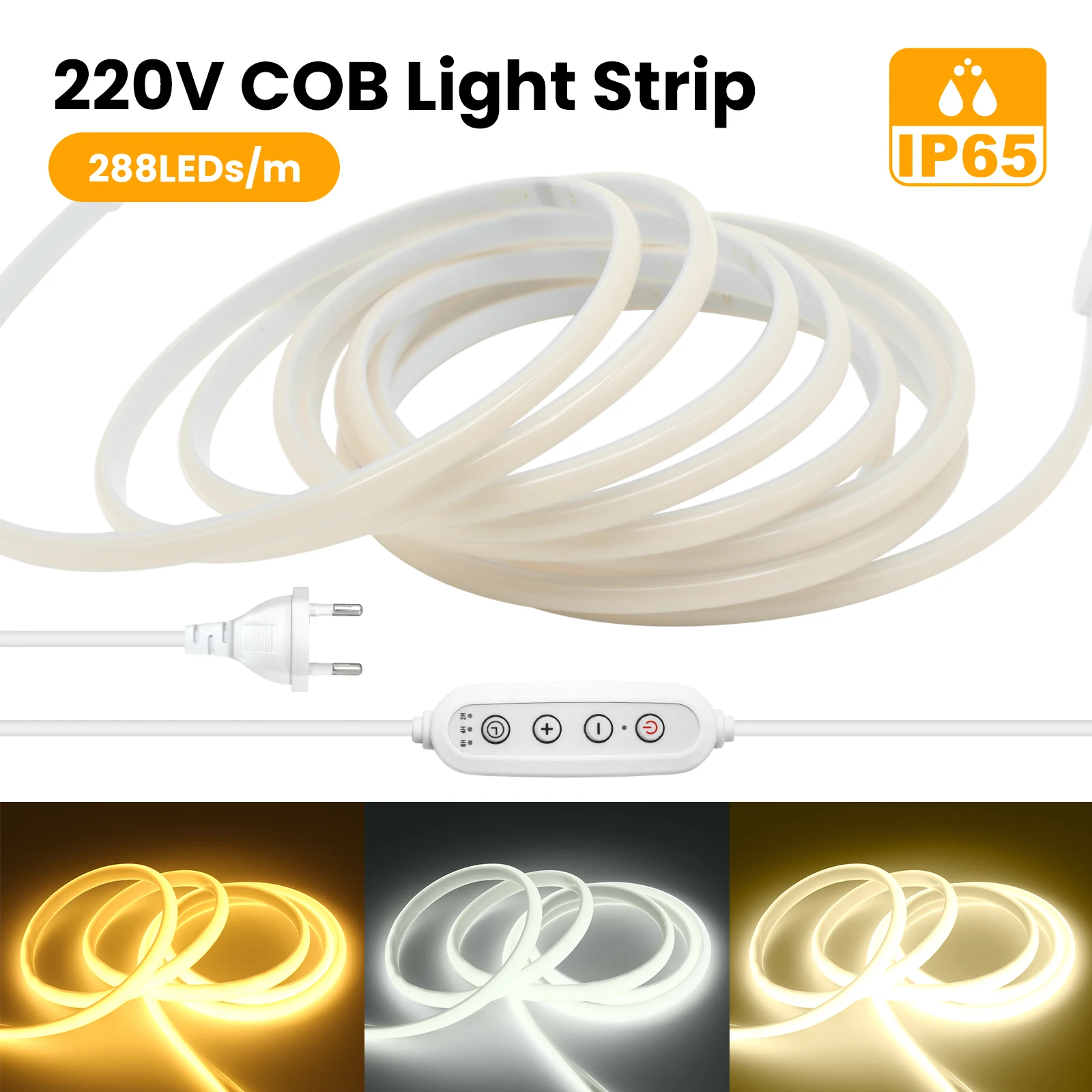 التيار المتناوب 220 فولت COB LED قطاع عكس الضوء توقيت شريط مرن 288 المصابيح/م سطوع عالية COB مصباح ليد لغرفة إضاءة الحديقة في الهواء الطلق