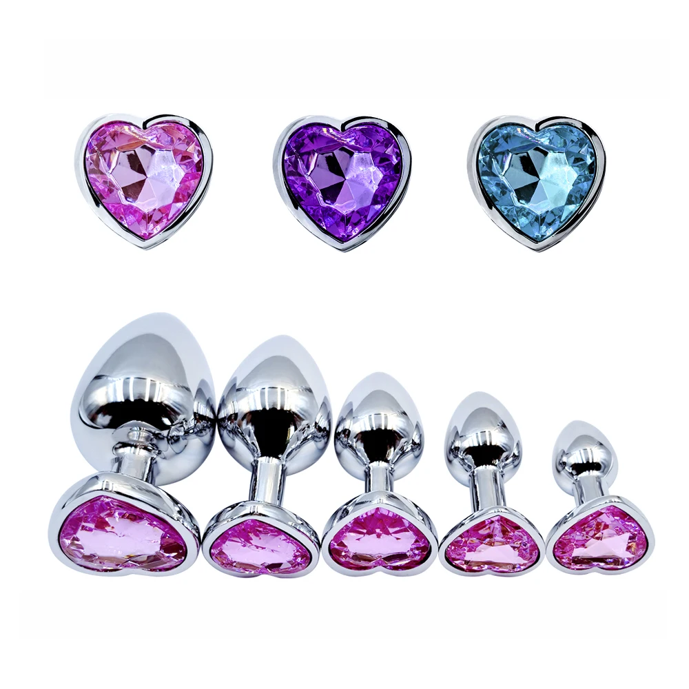 Anal Plug Heart 5 Sizes Stainless Steel Crystal Anal Plug Removable Butt Plug Stimulator Anal Sex Toys Prostate Massager Dildos