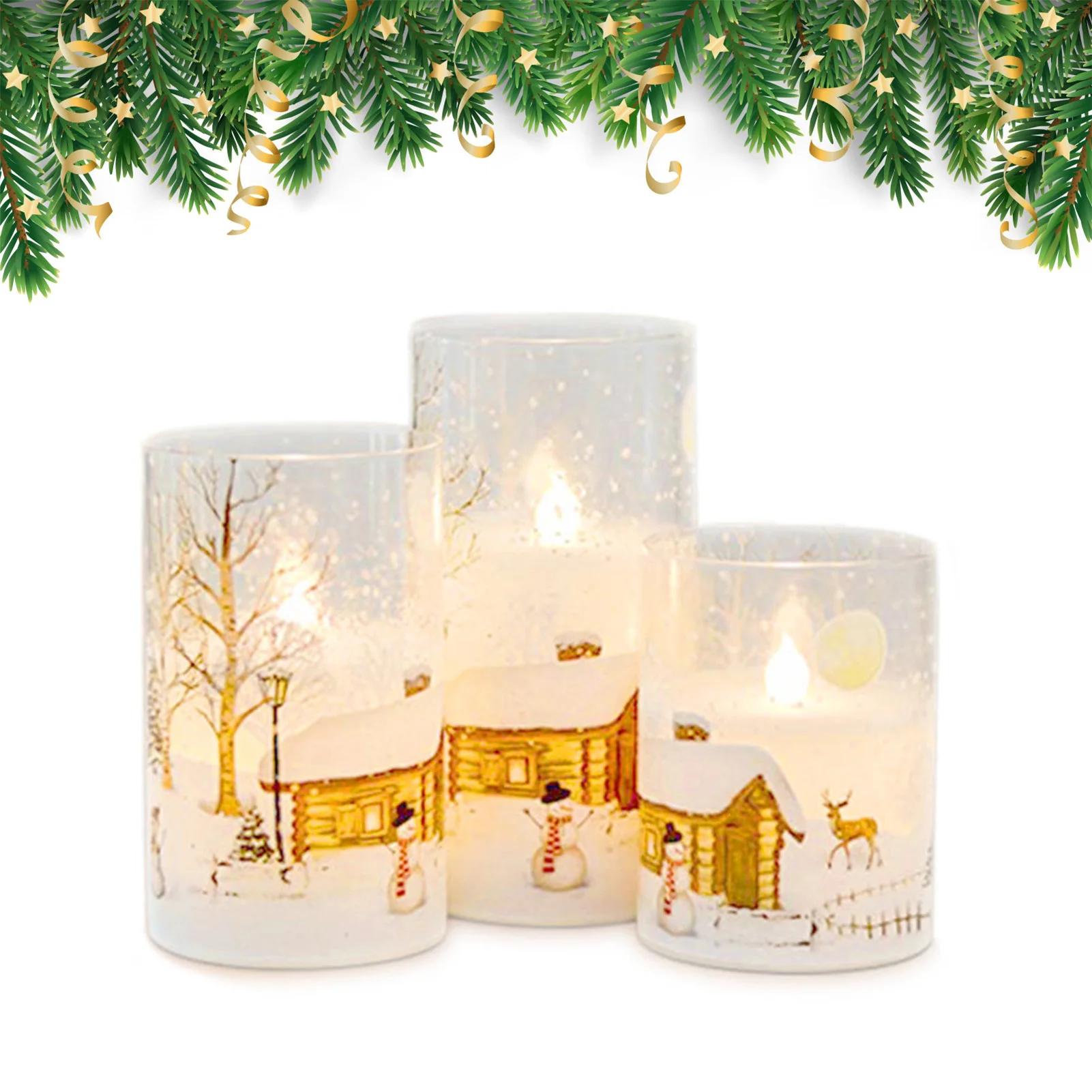 LED 불꽃 없는 촛불 조명, 겨울 분위기, 휴일 눈사람 집 장식, 결혼식 마당 정원에 적합