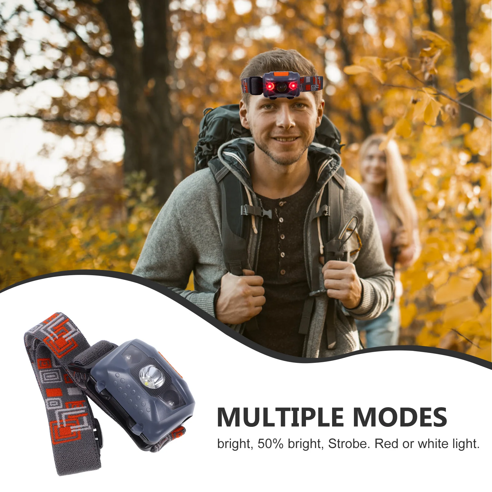 1pcs Light Grey Mini Led Headlamp Waterproof Bright Strobe Mode Adjustable For Outdoor Riding Safety Visual Warning Lamp