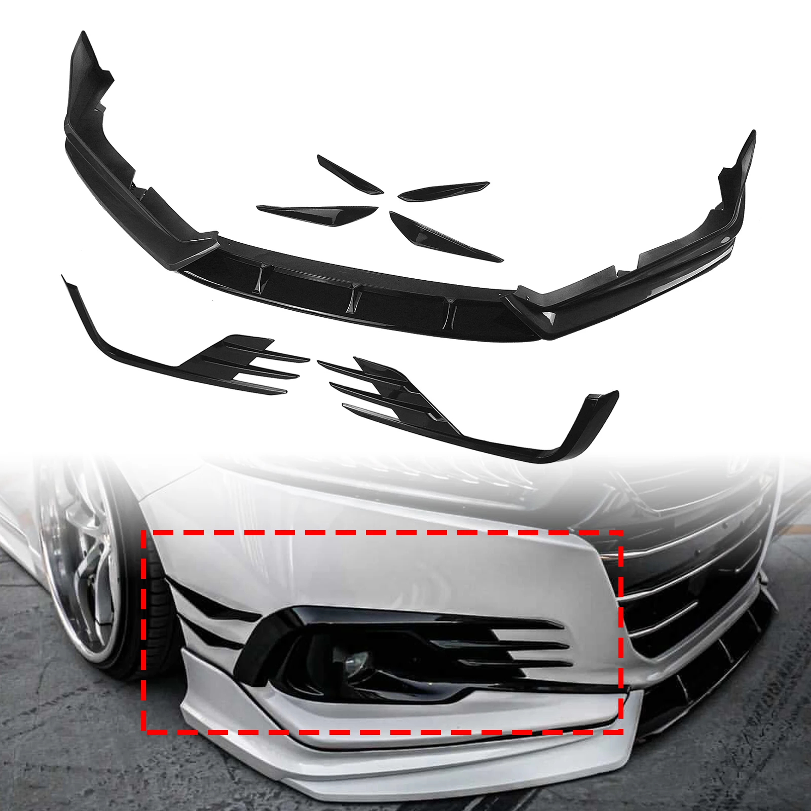 Car Front Bumper Lip Side Corner Cover & Fog Light Intake Frame Brow & Spoiler Trim For Honda Accord 2021 2022 YOFER