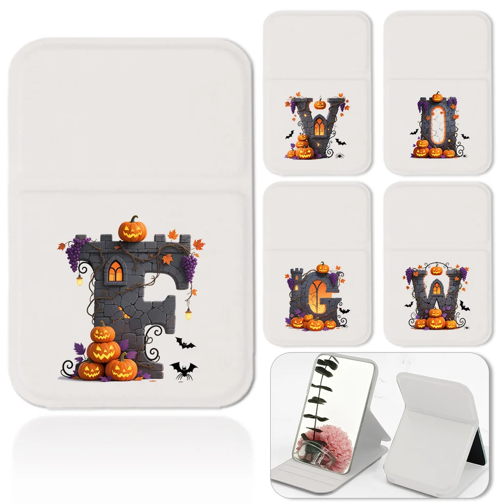 مرآة مكياج قابلة للطي لسطح المكتب، مرآة جيب محمولة بطباعة إبداعية، أداة محمولة غير قابلة للانزلاق، نمط حروف الهالوين